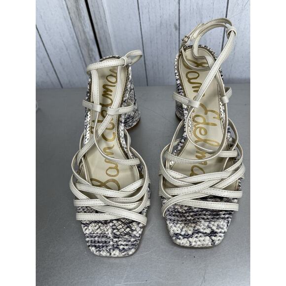 Sam Edelman Daffodil Leather Sandal Snake Print Ivory Round Block Heel Size 7 - Picture 3 of 6